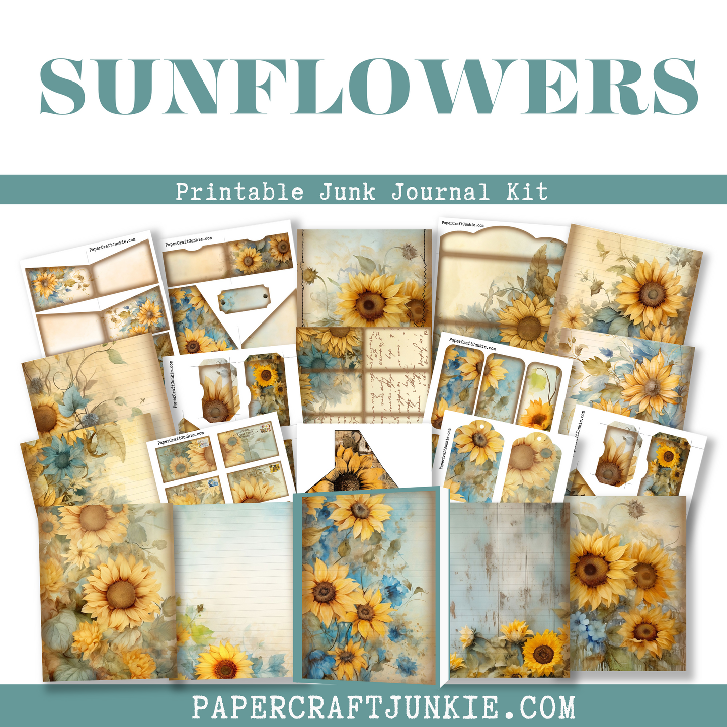 Sunflowers Junk Journal Printable Kit - Digital Product