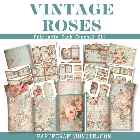 Vintage Roses Junk Journal Printable Kit - Digital Product