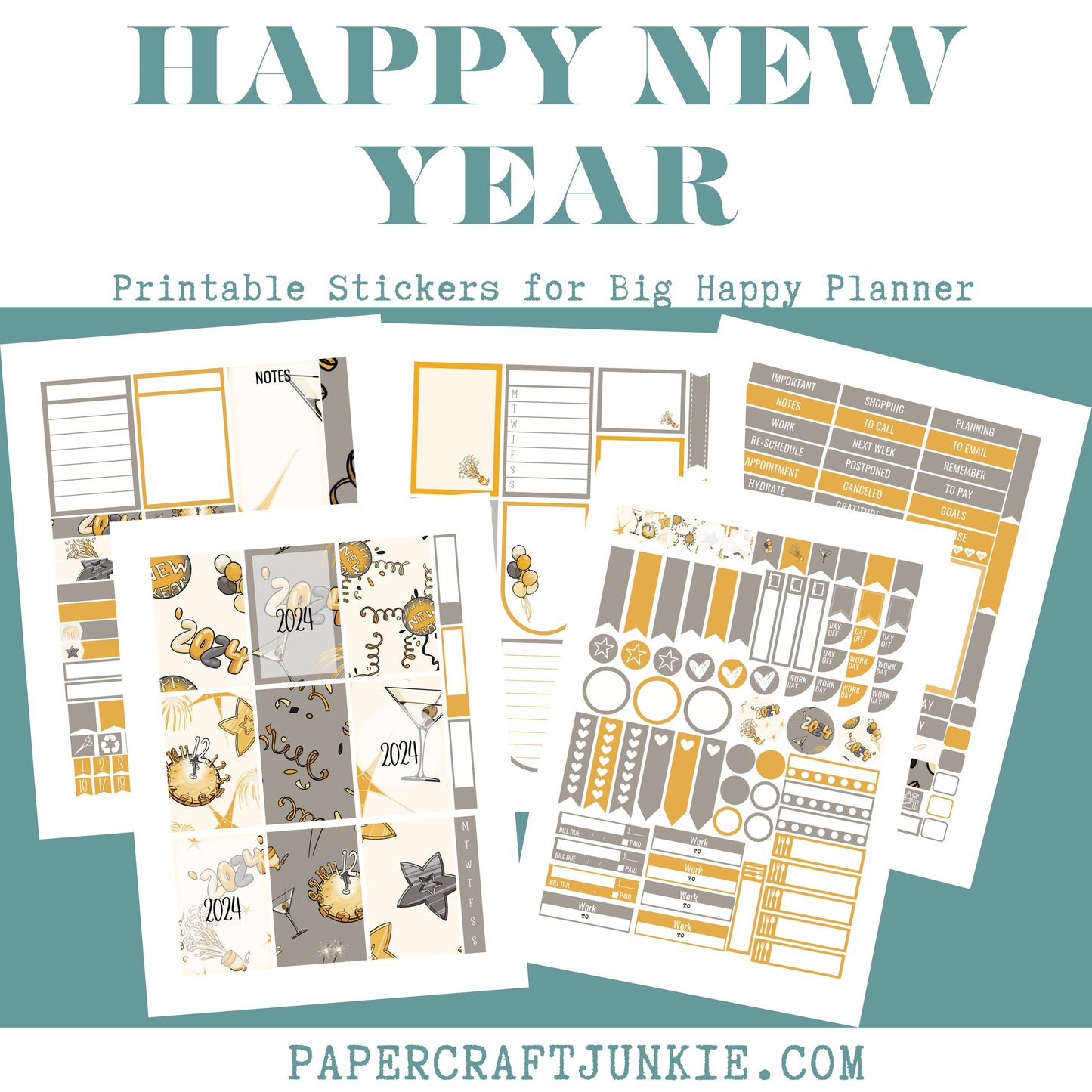 Happy New Year - Big Happy Planner Printable Stickers
