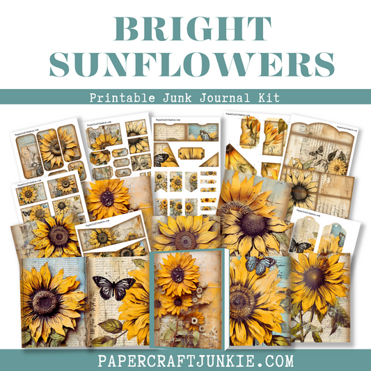 Bright Sunflowers Junk Journal Printable Kit - Digital Product