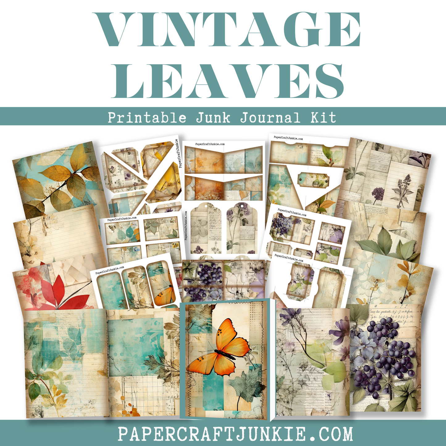 Vintage Leaves Junk Journal Printable Kit - Digital Product