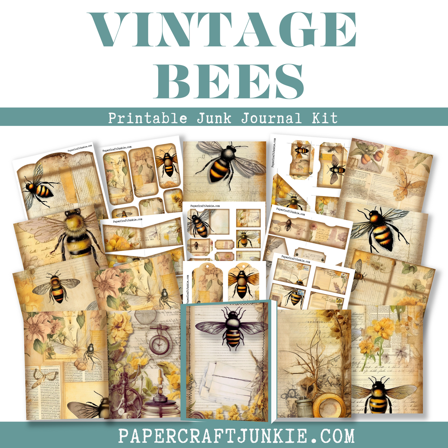Vintage Bees Junk Journal Printable Kit - Digital Product