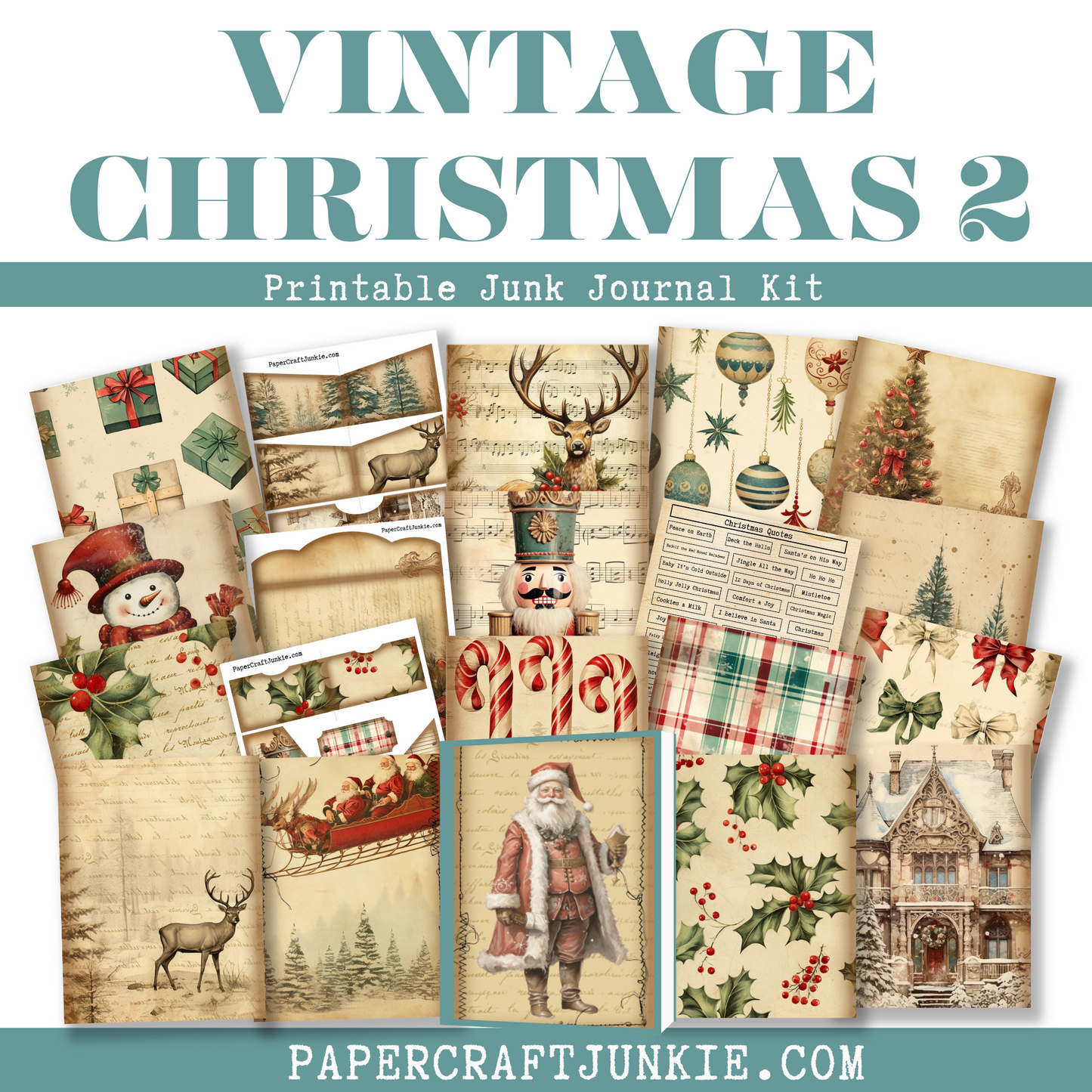 Vintage Christmas 2 Junk Journal Printable Kit - Digital Product