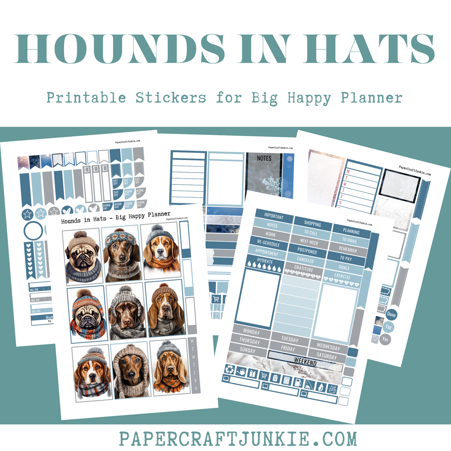 Hounds in Hats - Big Happy Planner Printable Stickers