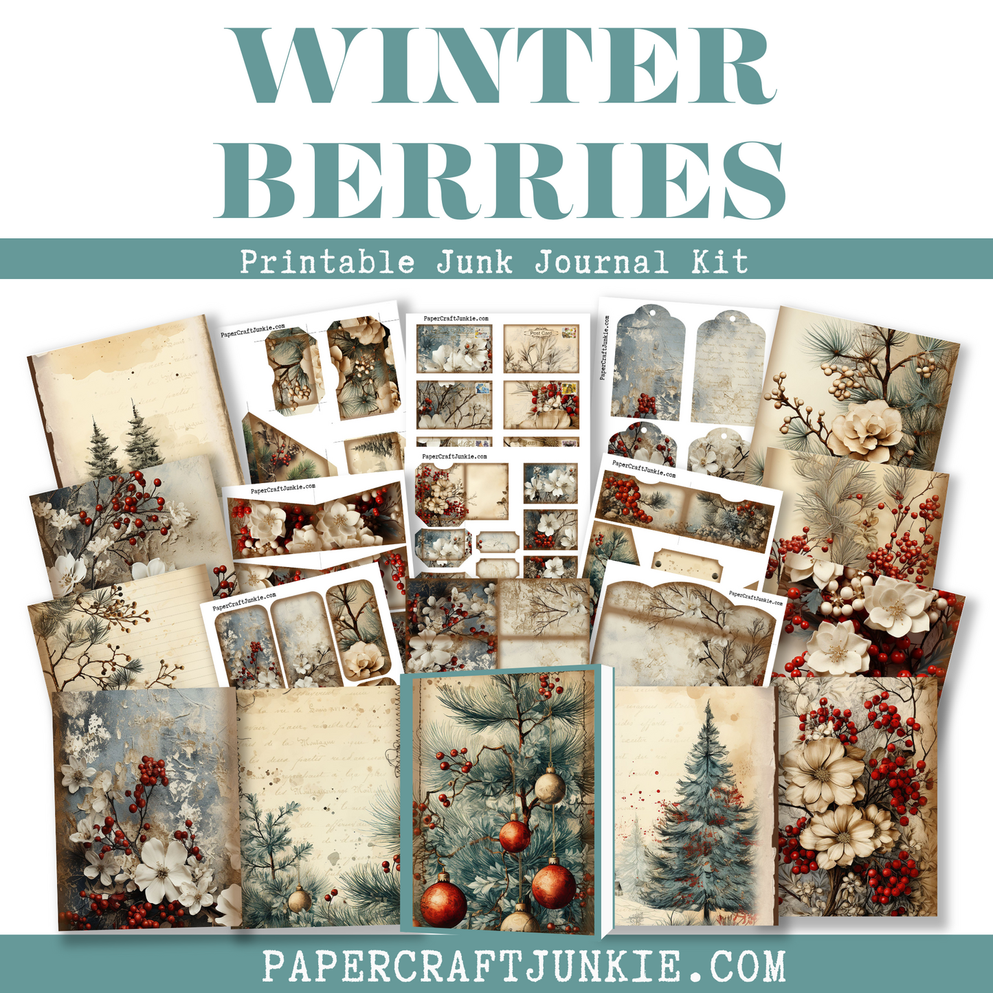 Winter Berries Junk Journal Printable Kit - Digital Product